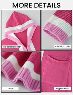 Foto 6 | Jersey Tipo Cárdigan Yimoon Color Block Con Capucha En La Parte Delantera Abierta, Rosa - Venta Internacional.
