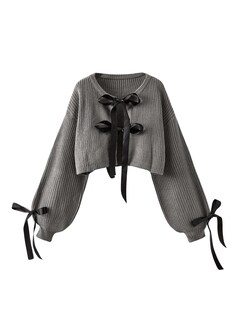 Foto 1 | Jersey Tipo Cárdigan Verdusa Para Mujer Con Pajarita Tejida En Color Crema Y Gris - Venta Internacional.