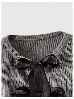 Foto 3 | Jersey Tipo Cárdigan Verdusa Para Mujer Con Pajarita Tejida En Color Crema Y Gris - Venta Internacional.