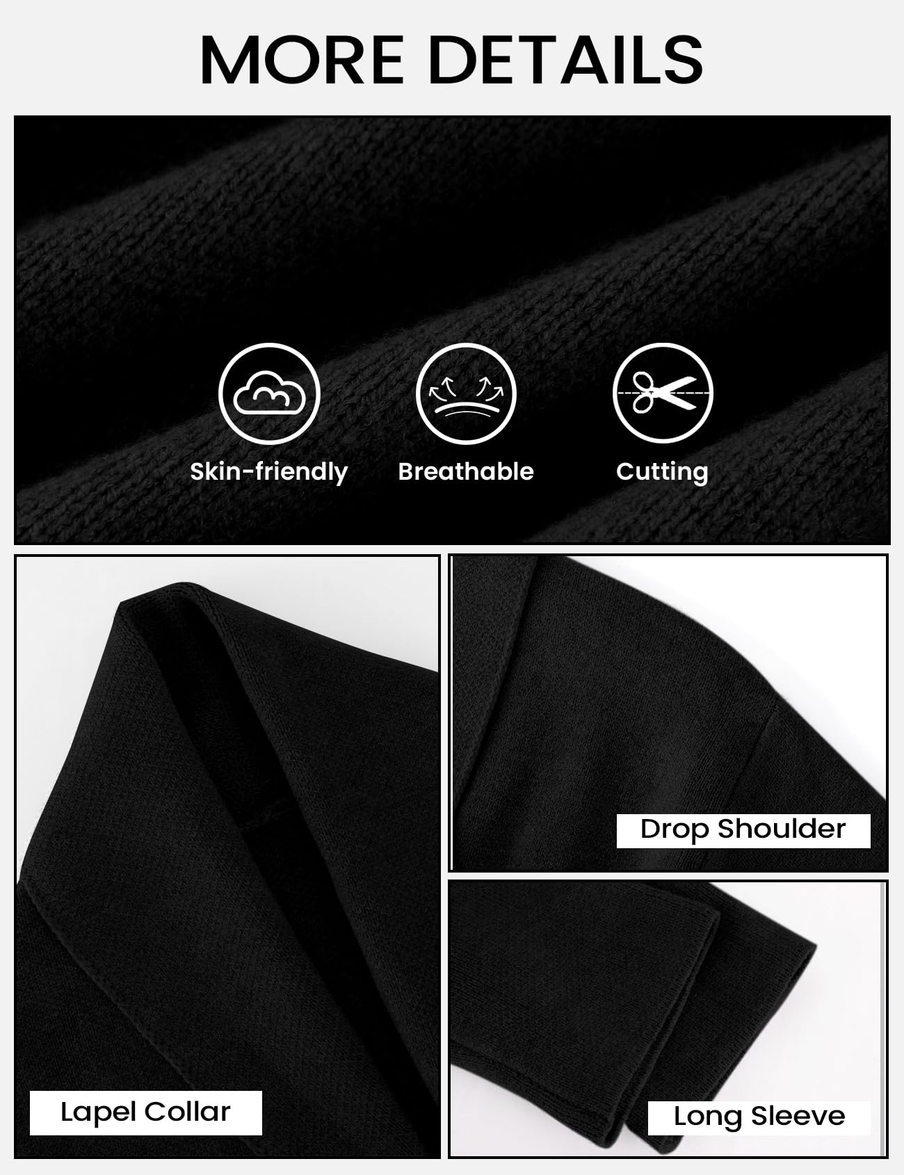 Foto 7 pulgar | Jersey Tipo Cárdigan Yimoon, Corto, De Punto Con Solapa Extragrande, Negro - Venta Internacional.