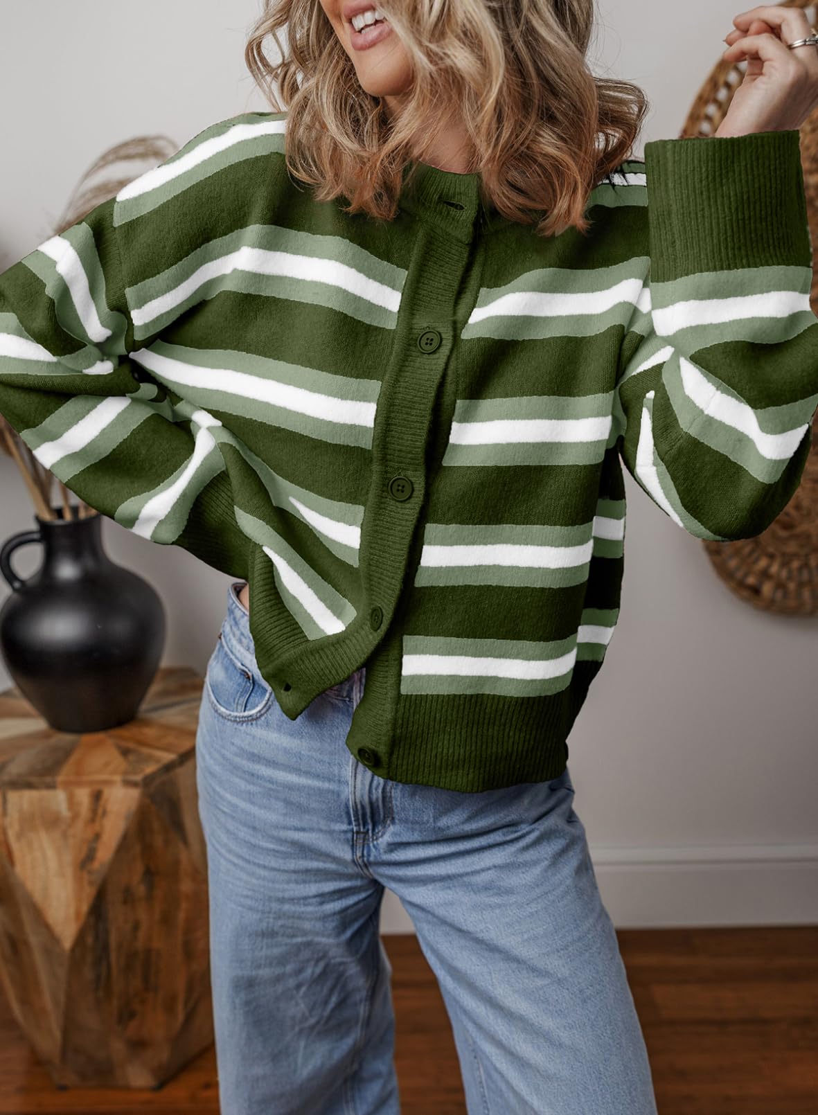 Foto 4 pulgar | Cárdigan Evaless, Moderno Y Ligero, Para Mujer, Con Rayas Verdes - Venta Internacional.