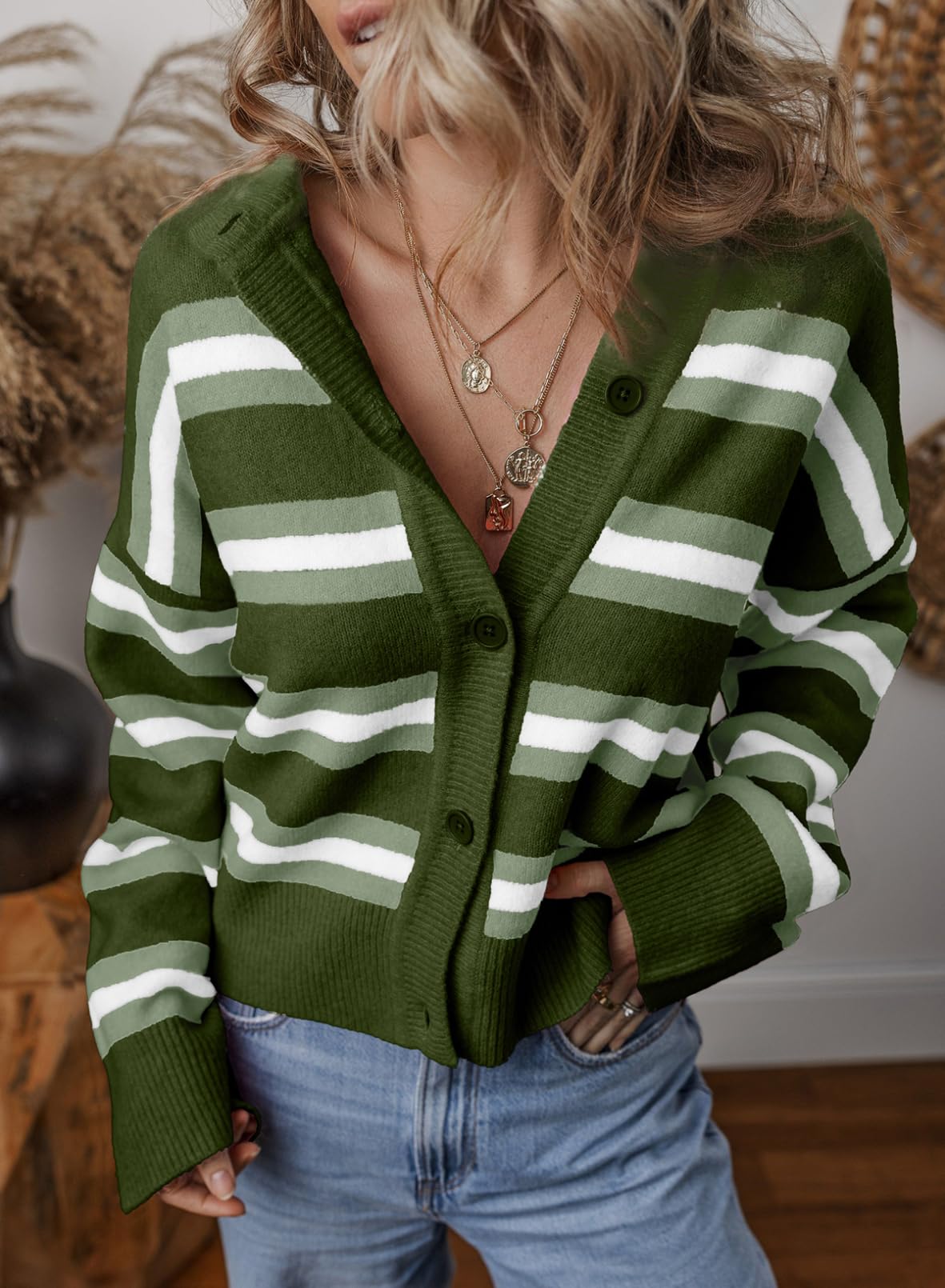 Foto 4 | Cárdigan Evaless, Moderno Y Ligero, Para Mujer, Con Rayas Verdes - Venta Internacional.