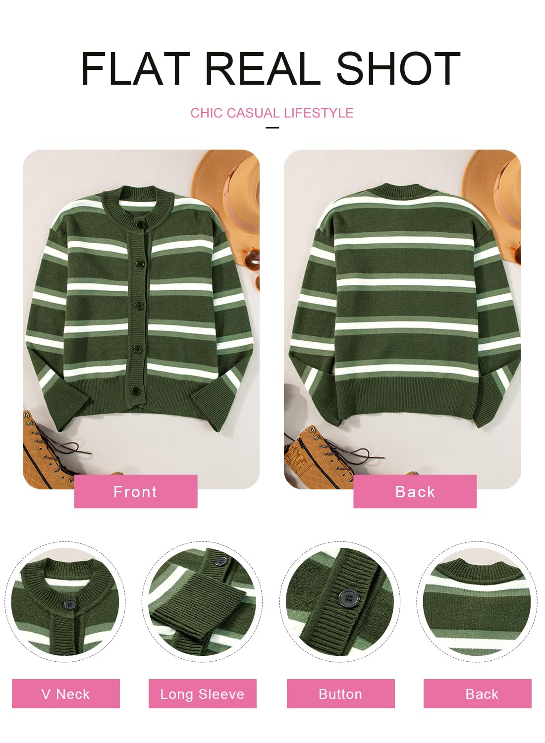 Foto 5 | Cárdigan Evaless, Moderno Y Ligero, Para Mujer, Con Rayas Verdes - Venta Internacional.