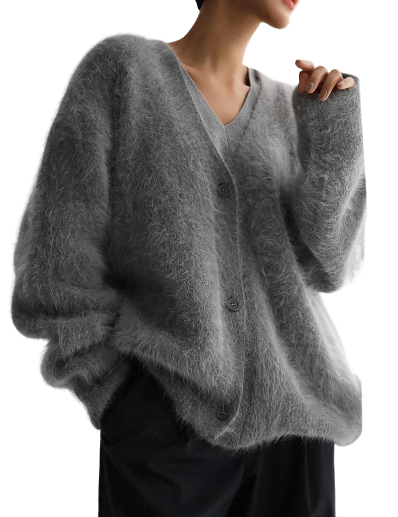 Foto 2 pulgar | Jersey Tipo Cárdigan Yimoon Fuzzy Con Cuello En V Y Botones Para Mujer - Venta Internacional.