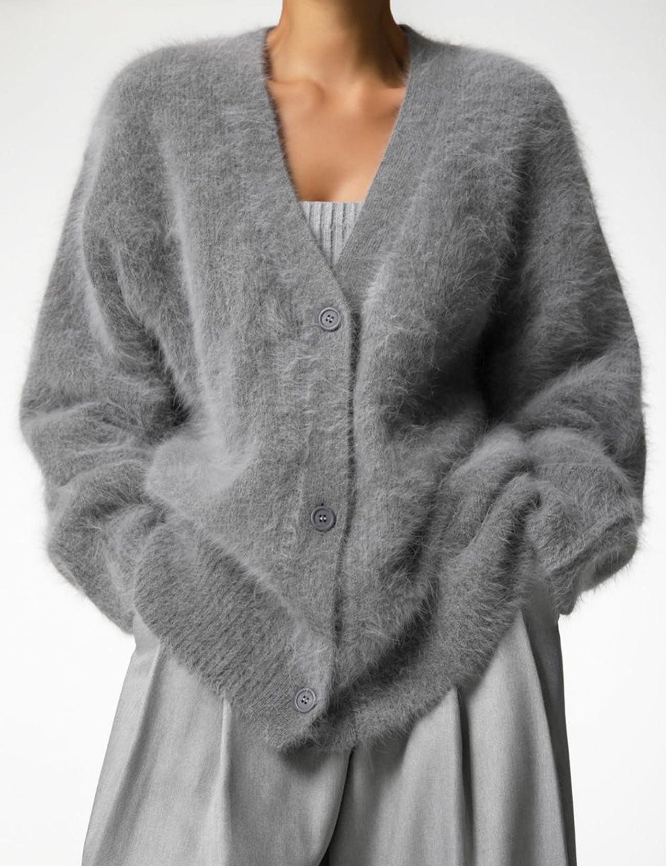 Foto 3 pulgar | Jersey Tipo Cárdigan Yimoon Fuzzy Con Cuello En V Y Botones Para Mujer - Venta Internacional.