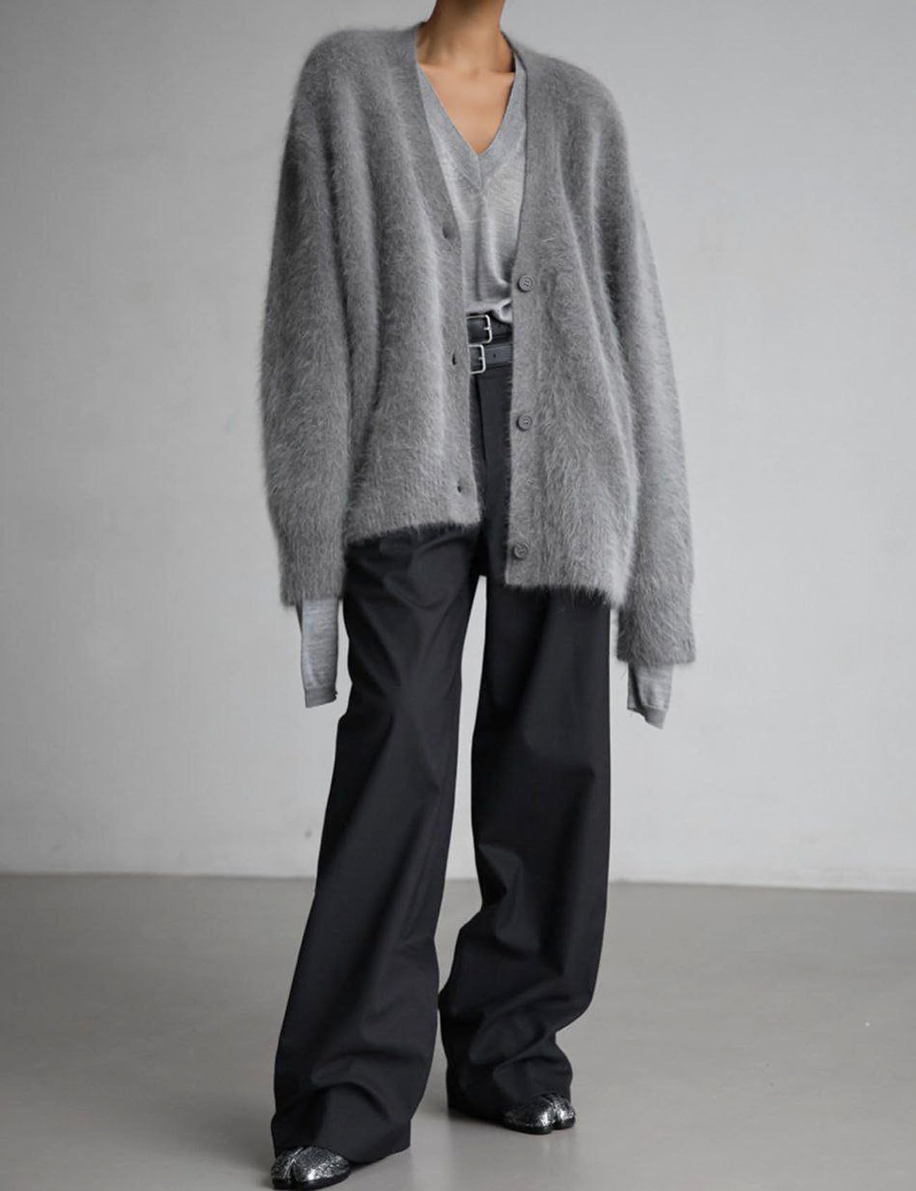 Foto 3 | Jersey Tipo Cárdigan Yimoon Fuzzy Con Cuello En V Y Botones Para Mujer - Venta Internacional.