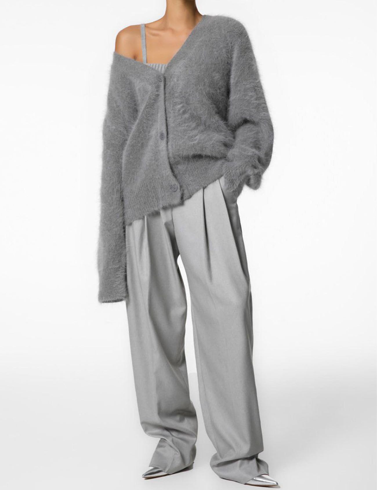 Foto 5 pulgar | Jersey Tipo Cárdigan Yimoon Fuzzy Con Cuello En V Y Botones Para Mujer - Venta Internacional.