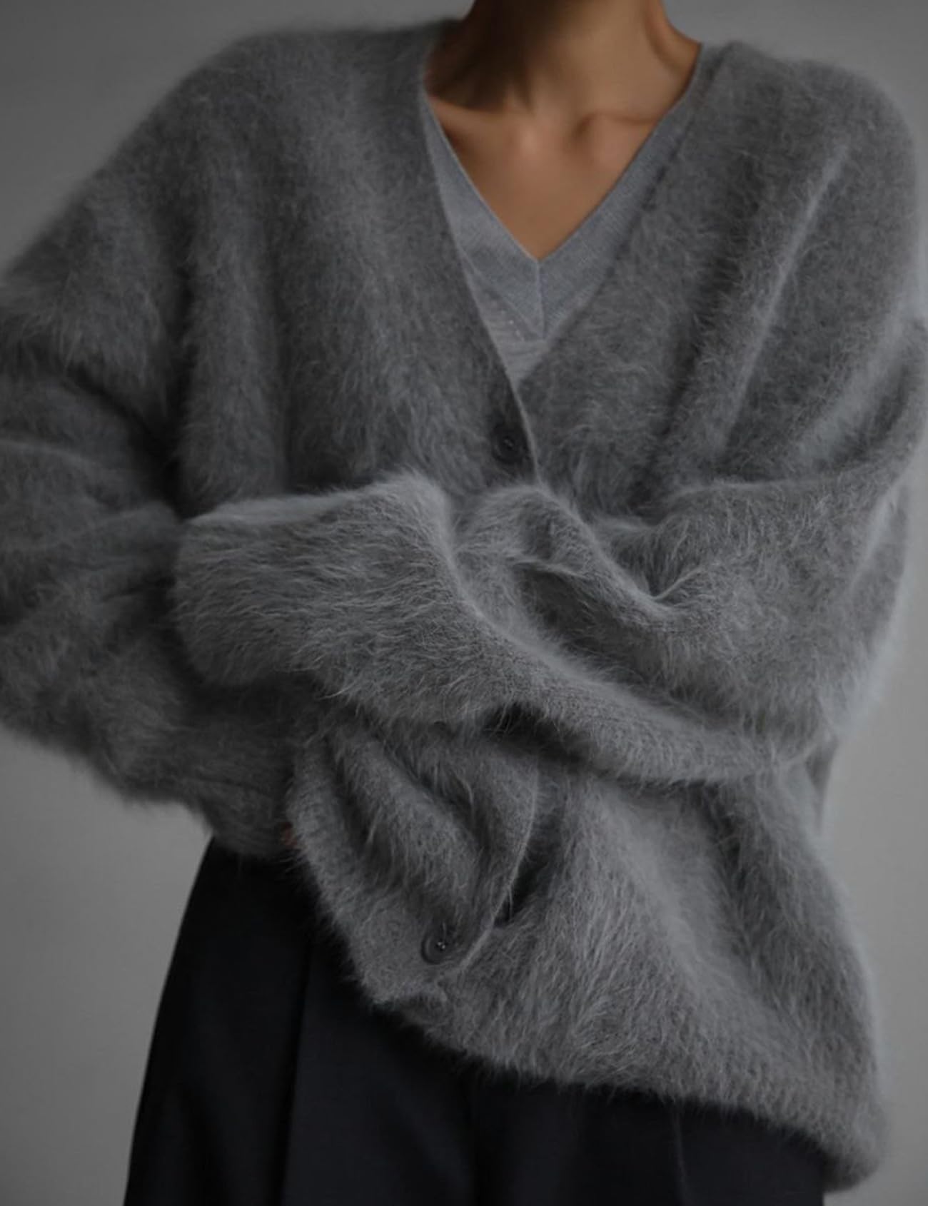 Foto 5 | Jersey Tipo Cárdigan Yimoon Fuzzy Con Cuello En V Y Botones Para Mujer - Venta Internacional.