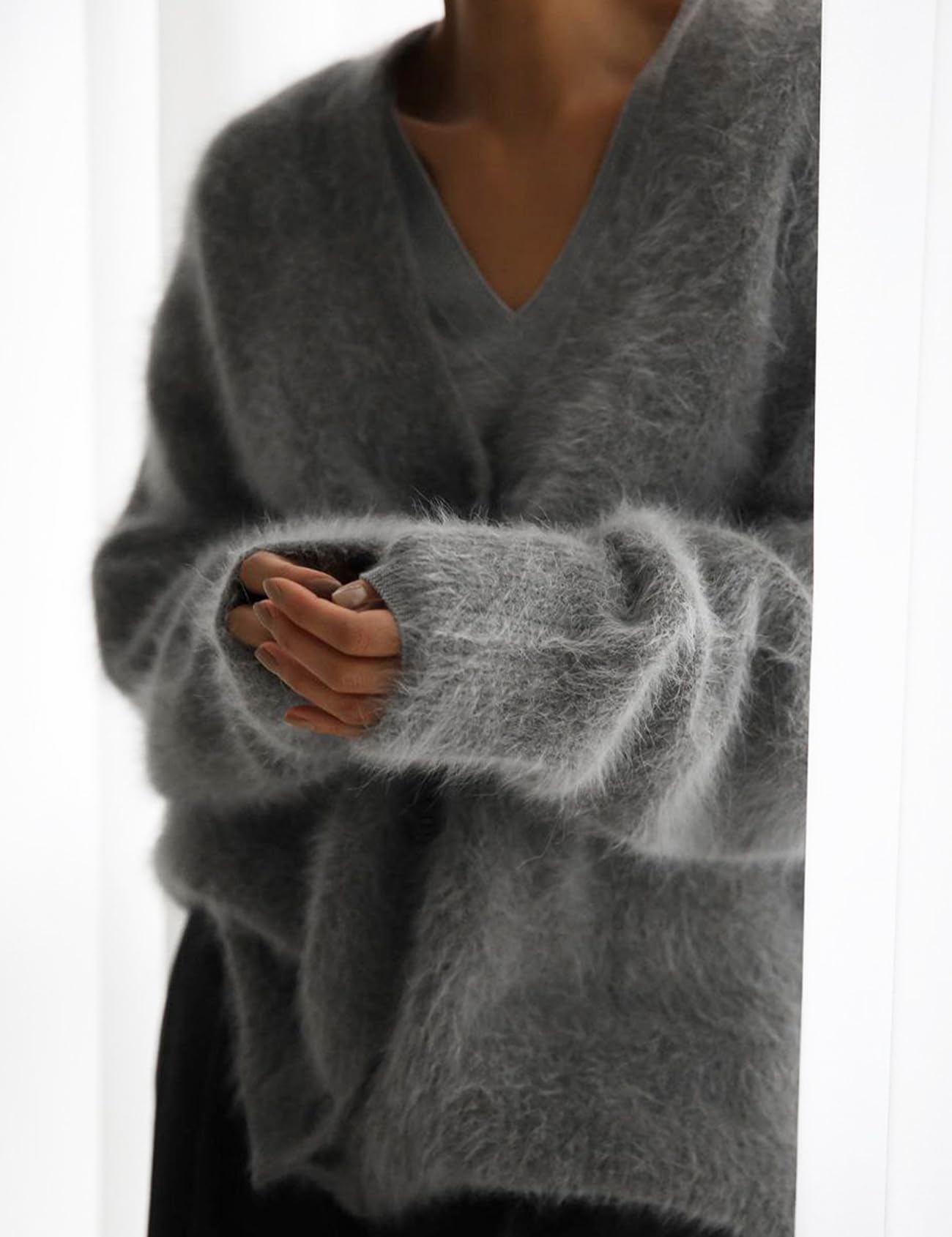 Foto 7 pulgar | Jersey Tipo Cárdigan Yimoon Fuzzy Con Cuello En V Y Botones Para Mujer - Venta Internacional.