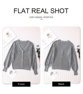 Foto 5 | Suéter Elegante De Manga Larga A La Moda Para Mujer Con Botones Grises - Venta Internacional.