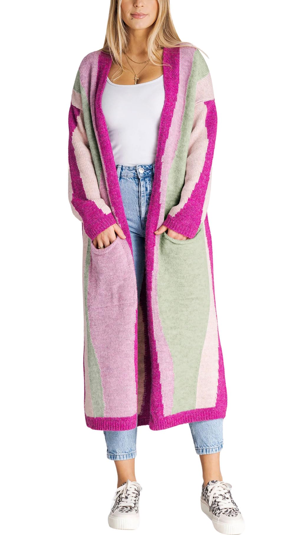 Chaqueta Tipo Cárdigan Para Mujer, Chouyatou, Color En Bloques De Colores Otoñales - Venta Internacional.