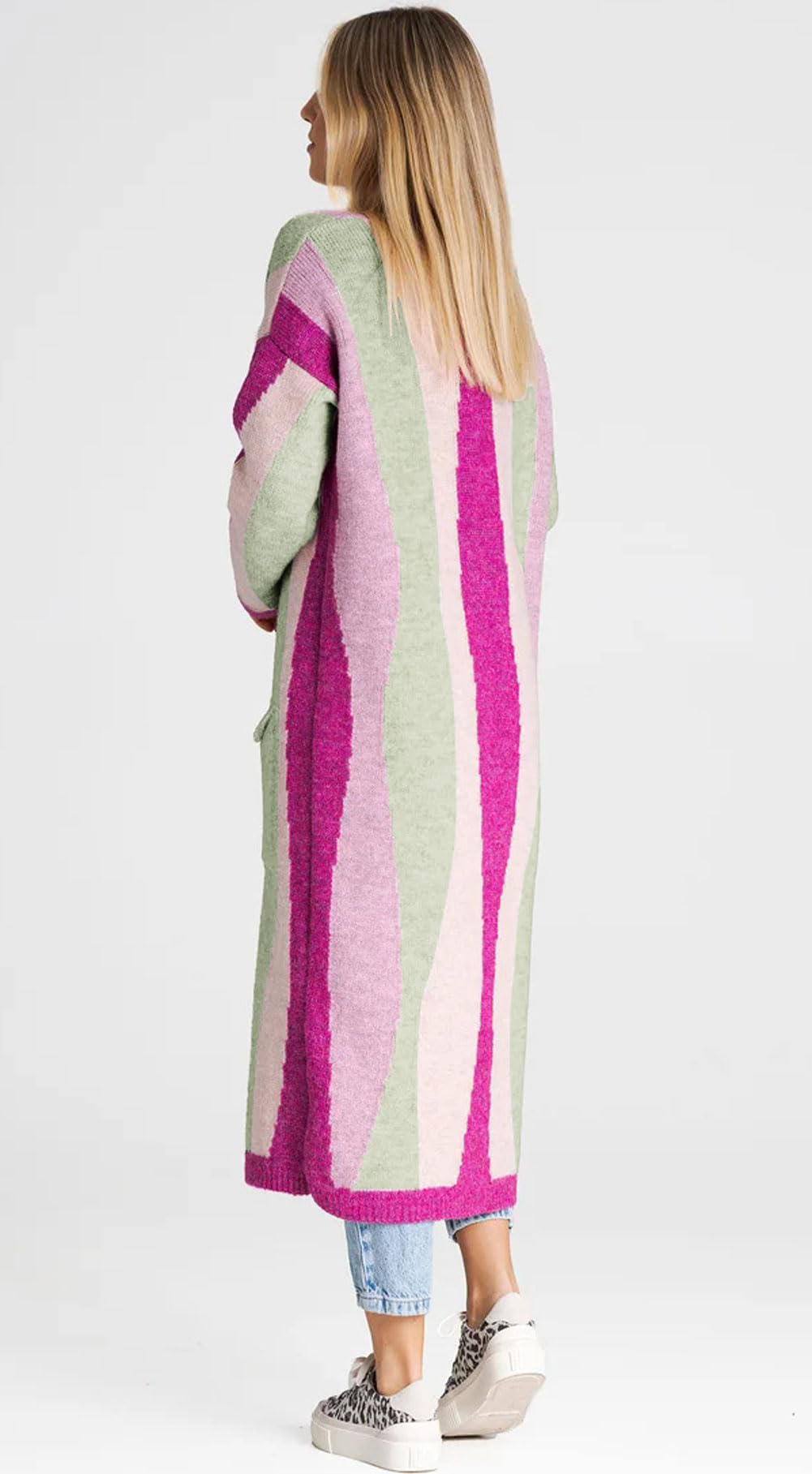 Foto 3 pulgar | Chaqueta Tipo Cárdigan Para Mujer, Chouyatou, Color En Bloques De Colores Otoñales - Venta Internacional.