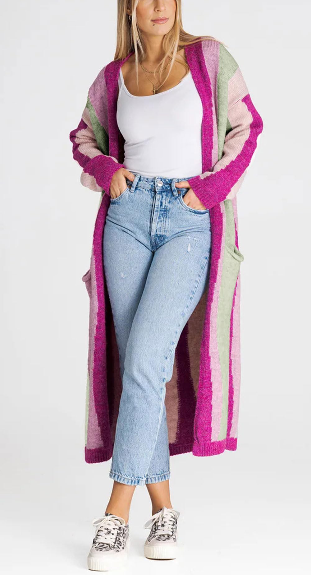 Foto 4 pulgar | Chaqueta Tipo Cárdigan Para Mujer, Chouyatou, Color En Bloques De Colores Otoñales - Venta Internacional.