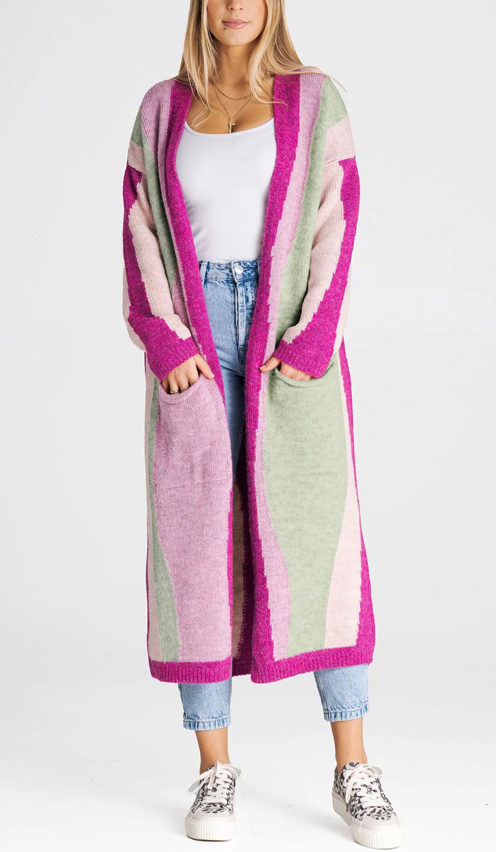 Foto 5 pulgar | Chaqueta Tipo Cárdigan Para Mujer, Chouyatou, Color En Bloques De Colores Otoñales - Venta Internacional.