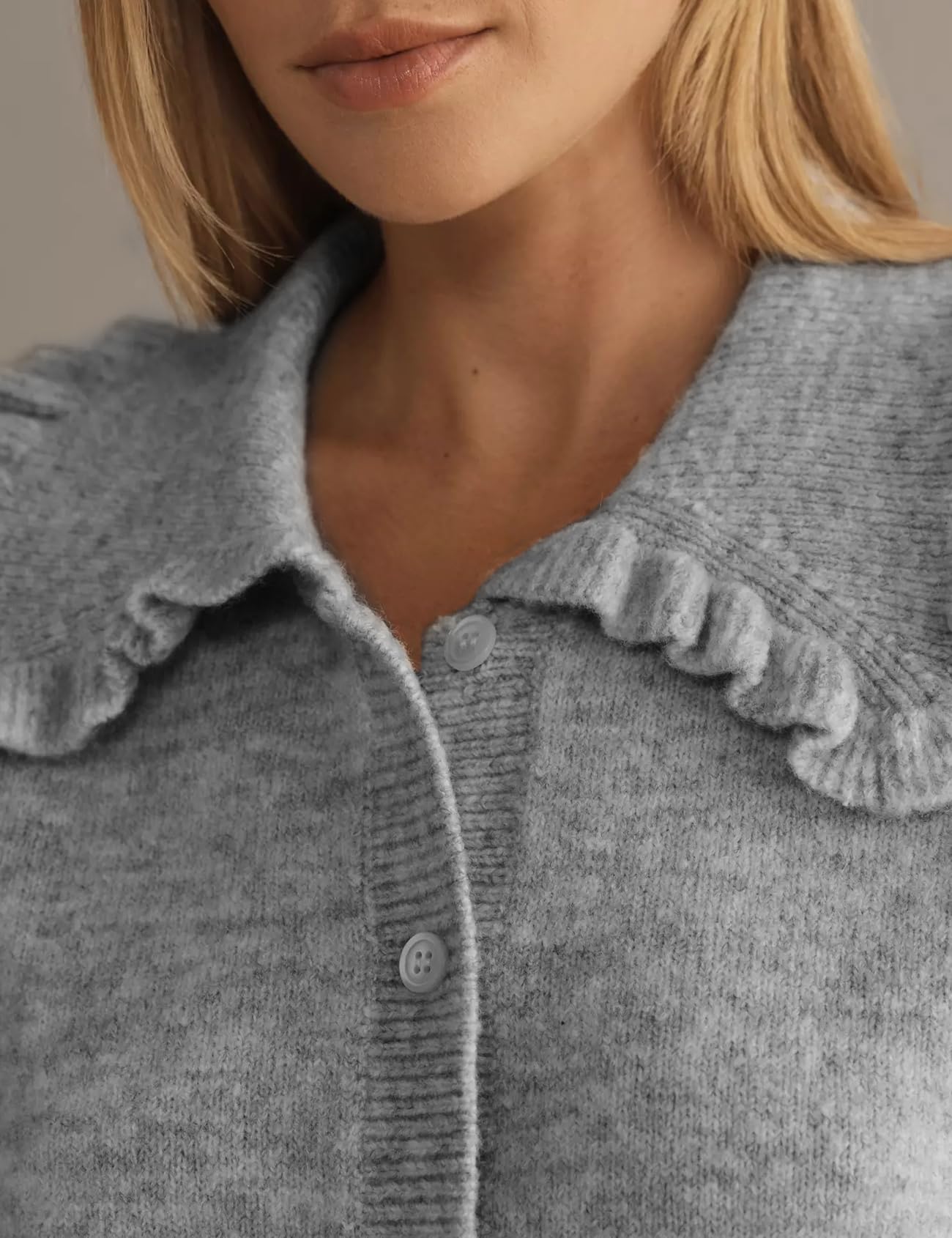 Foto 3 pulgar | Jersey Tipo Cárdigan Yimoon Con Cuello Con Volantes, Parte Delantera Abierta, Gris Para Mujer - Venta Internacional.
