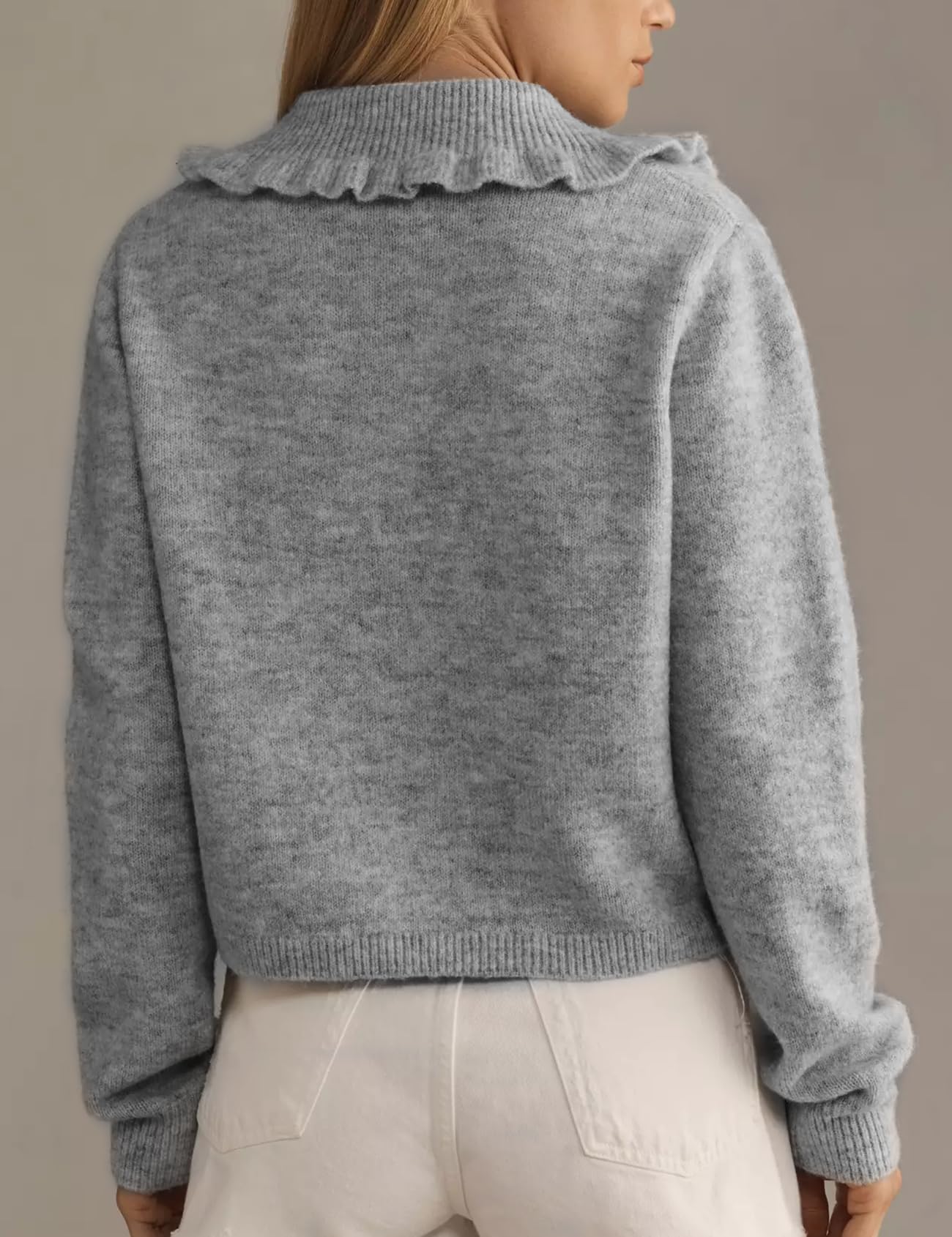 Foto 4 pulgar | Jersey Tipo Cárdigan Yimoon Con Cuello Con Volantes, Parte Delantera Abierta, Gris Para Mujer - Venta Internacional.