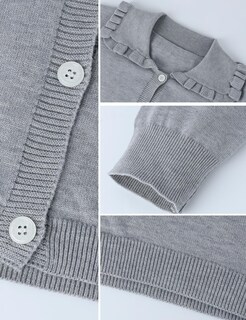 Foto 6 | Jersey Tipo Cárdigan Yimoon Con Cuello Con Volantes, Parte Delantera Abierta, Gris Para Mujer - Venta Internacional.