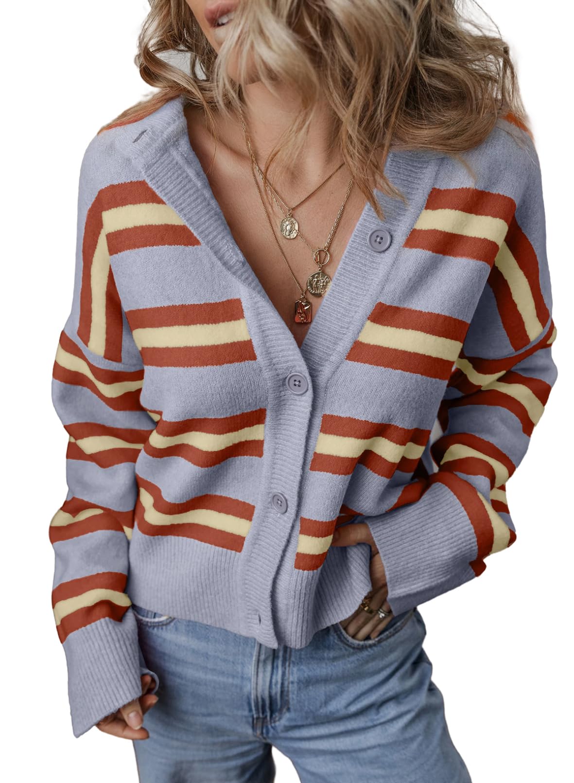 Foto 1 | Cárdigan Evaless De Punto Corto A Rayas Para Mujer, Otoño-invierno, 2024 - Venta Internacional.