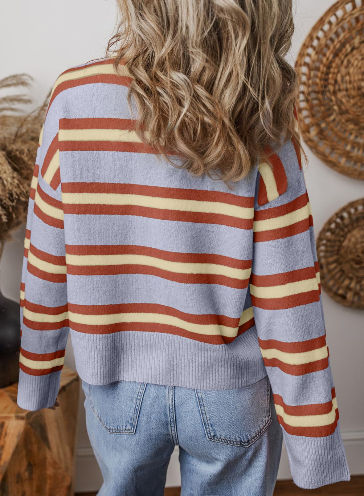 Foto 2 | Cárdigan Evaless De Punto Corto A Rayas Para Mujer, Otoño-invierno, 2024 - Venta Internacional.