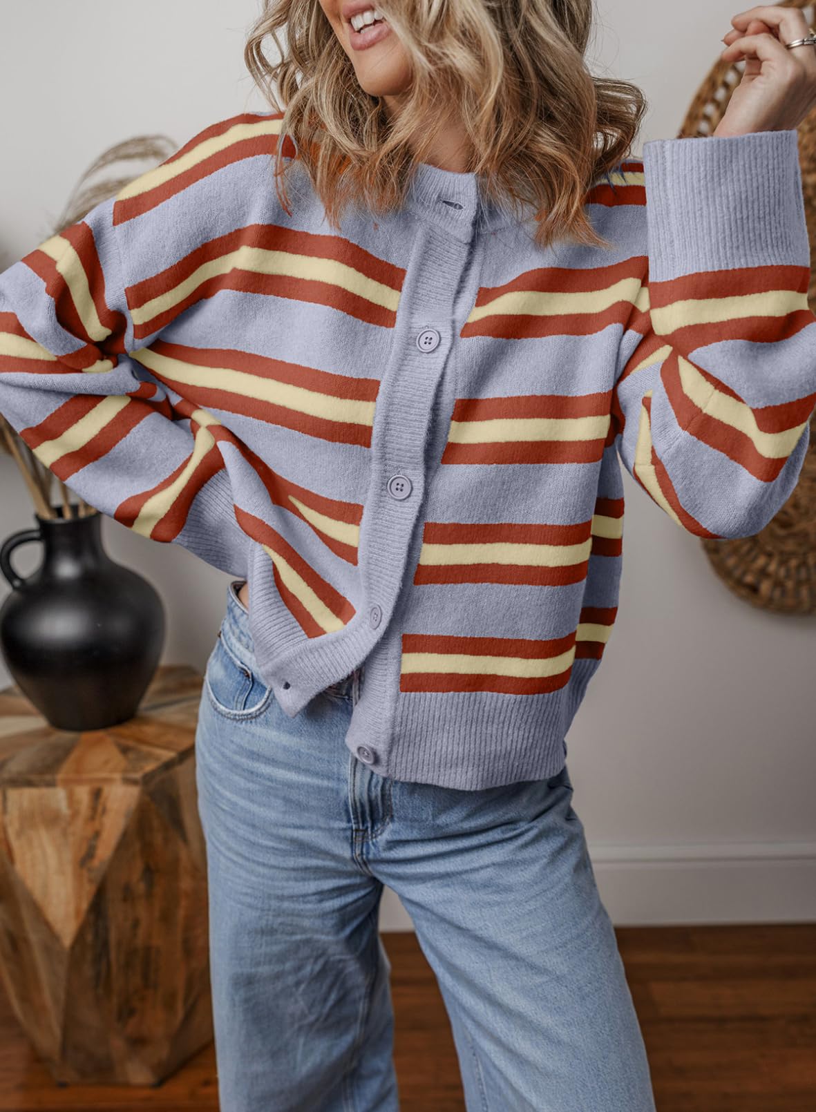 Foto 4 pulgar | Cárdigan Evaless De Punto Corto A Rayas Para Mujer, Otoño-invierno, 2024 - Venta Internacional.