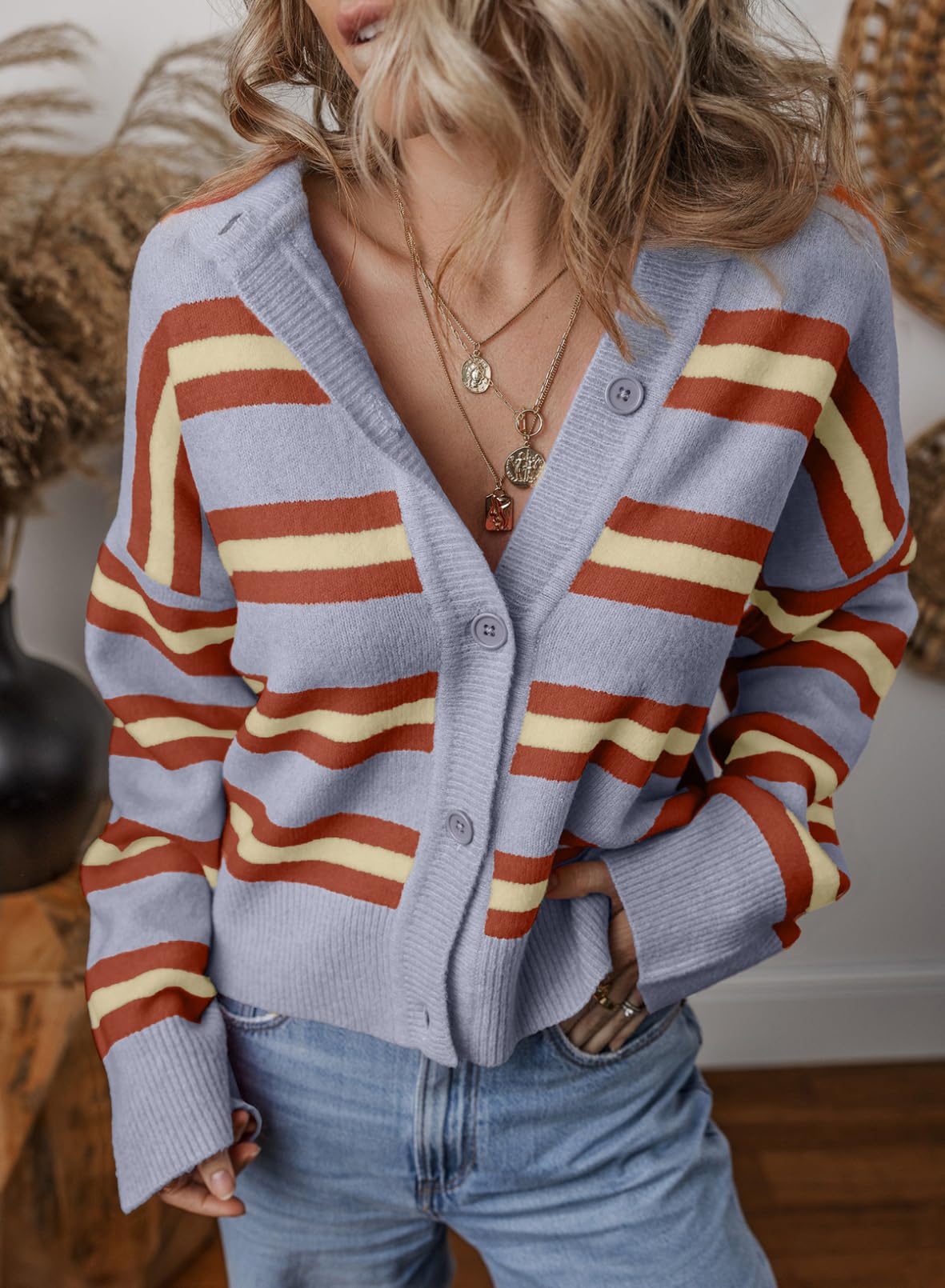 Foto 4 | Cárdigan Evaless De Punto Corto A Rayas Para Mujer, Otoño-invierno, 2024 - Venta Internacional.