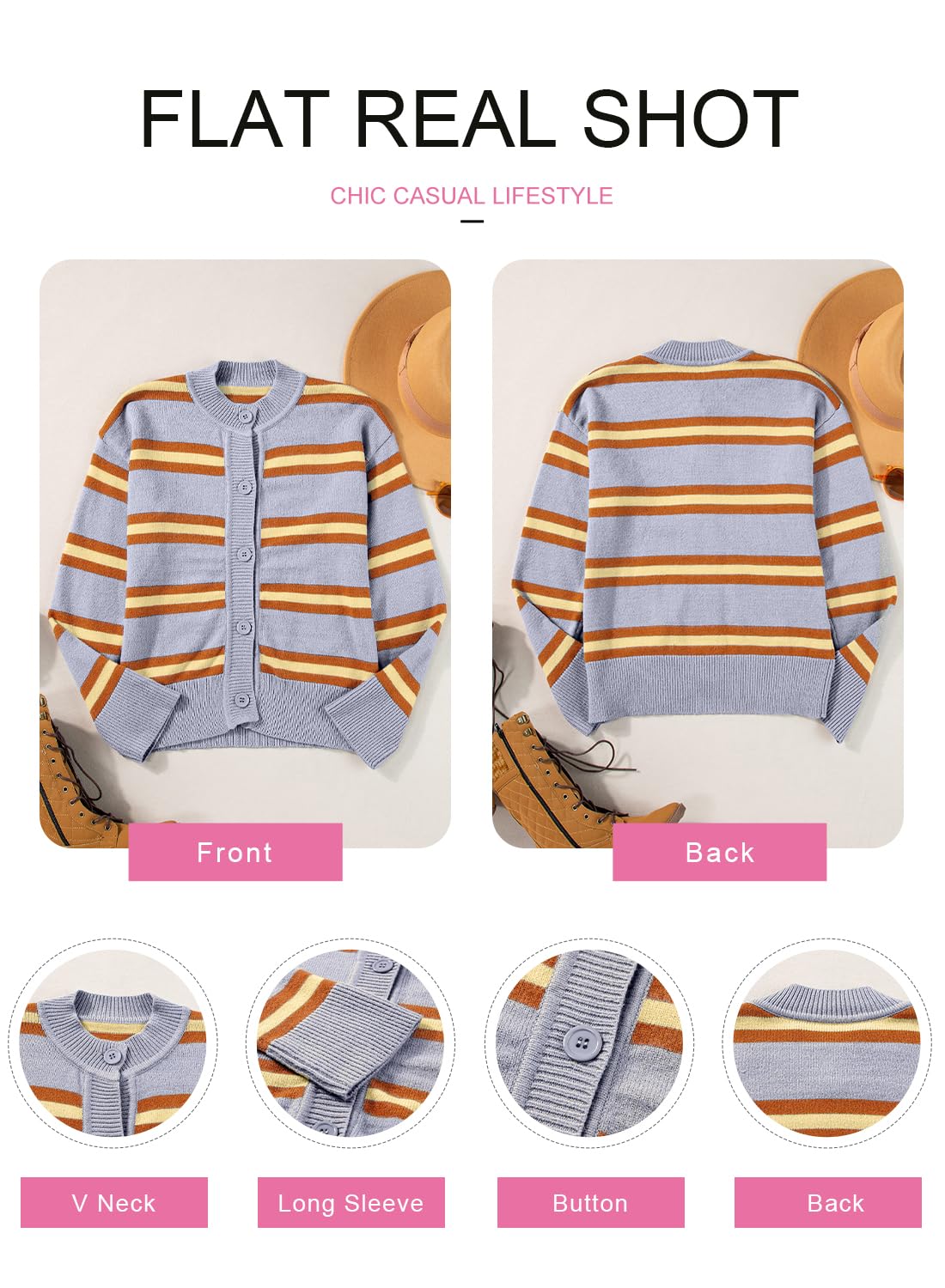 Foto 5 | Cárdigan Evaless De Punto Corto A Rayas Para Mujer, Otoño-invierno, 2024 - Venta Internacional.