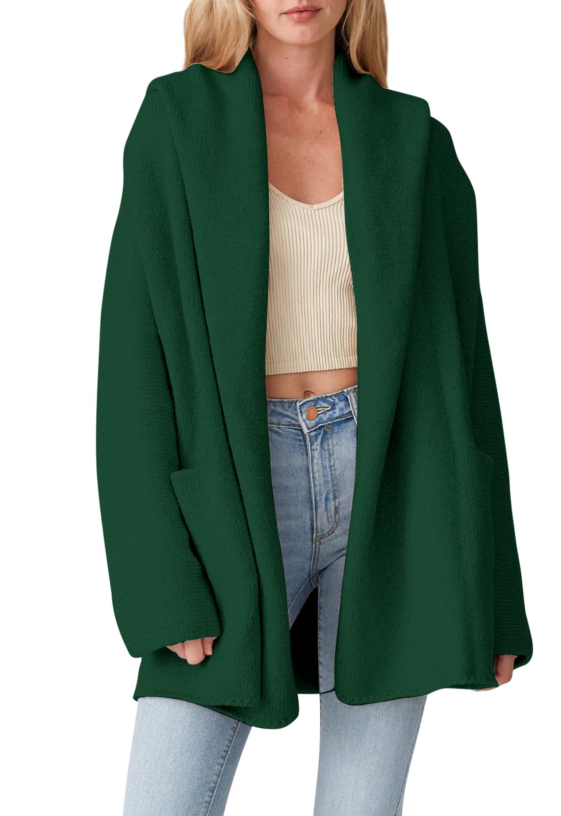 Jersey Tipo Cárdigan Cakulo, Largo, Con Capucha, Sobredimensionado, Verde D, Para Mujer - Venta Internacional.