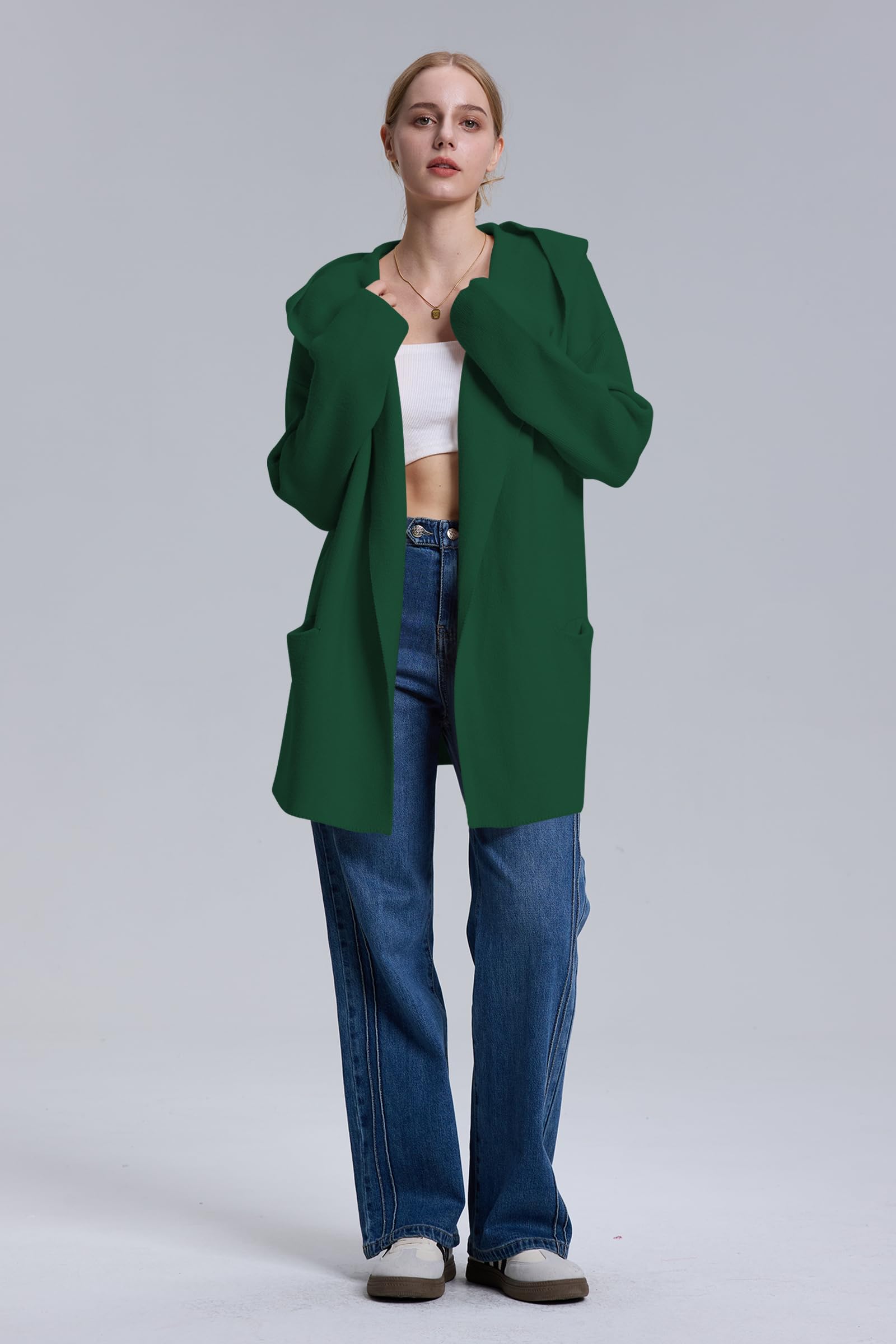 Foto 7 | Jersey Tipo Cárdigan Cakulo, Largo, Con Capucha, Sobredimensionado, Verde D, Para Mujer - Venta Internacional.