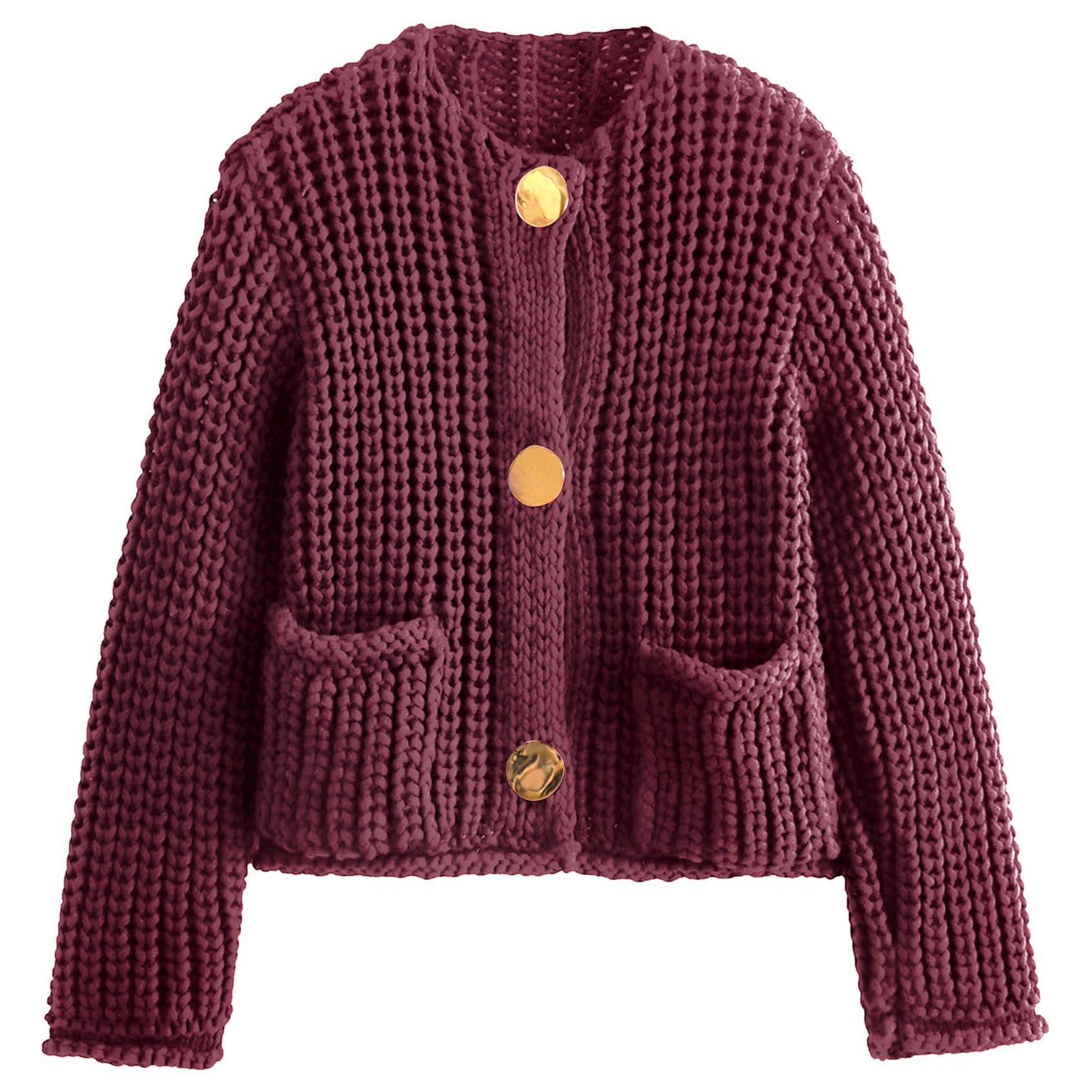 Jersey Corto Tipo Cárdigan Yimoon Para Mujer, Color Rojo Oscuro, Talla L - Venta Internacional.