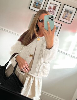 Foto 2 | Jersey Tipo Cárdigan Yimoon De Punto Grueso Corto Con Botones Dorados, Beige - Venta Internacional.