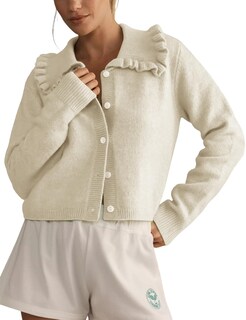 Foto 1 | Jersey Tipo Cárdigan Yimoon Con Cuello Con Volantes Para Mujer Apricot-m - Venta Internacional.