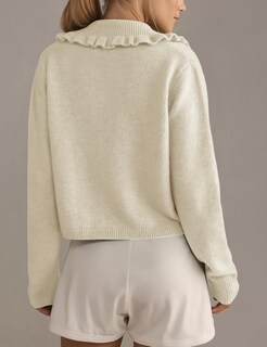Foto 3 | Jersey Tipo Cárdigan Yimoon Con Cuello Con Volantes Para Mujer Apricot-m - Venta Internacional.