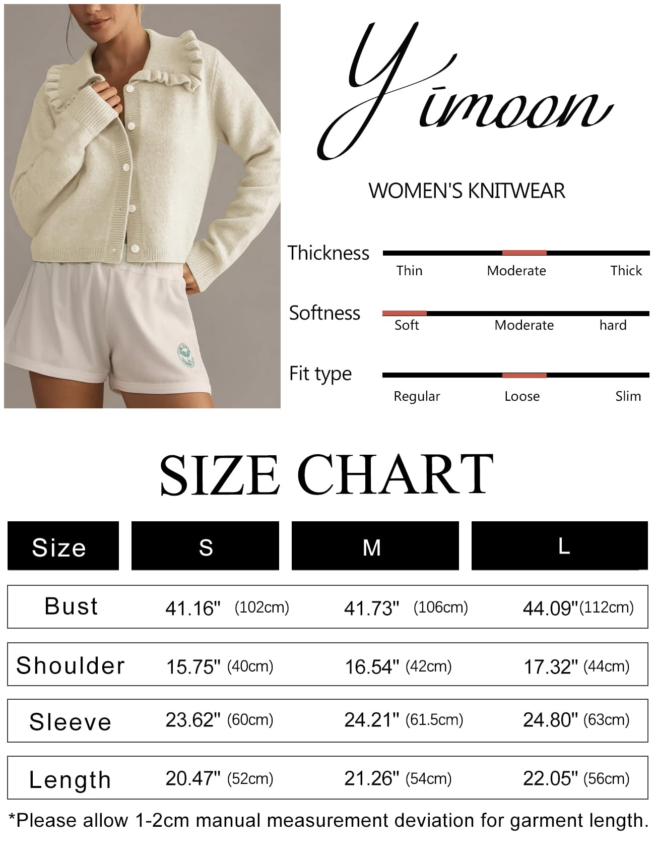 Foto 7 | Jersey Tipo Cárdigan Yimoon Con Cuello Con Volantes Para Mujer Apricot-m - Venta Internacional.