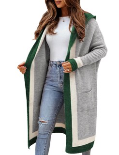 Foto 1 | Jersey Tipo Cárdigan Yimoon Color Block Con Capucha En La Parte Delantera Abierta, Gris - Venta Internacional.