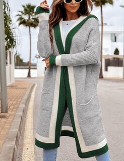 Foto 2 | Jersey Tipo Cárdigan Yimoon Color Block Con Capucha En La Parte Delantera Abierta, Gris - Venta Internacional.