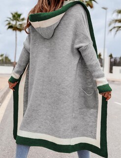 Foto 3 | Jersey Tipo Cárdigan Yimoon Color Block Con Capucha En La Parte Delantera Abierta, Gris - Venta Internacional.