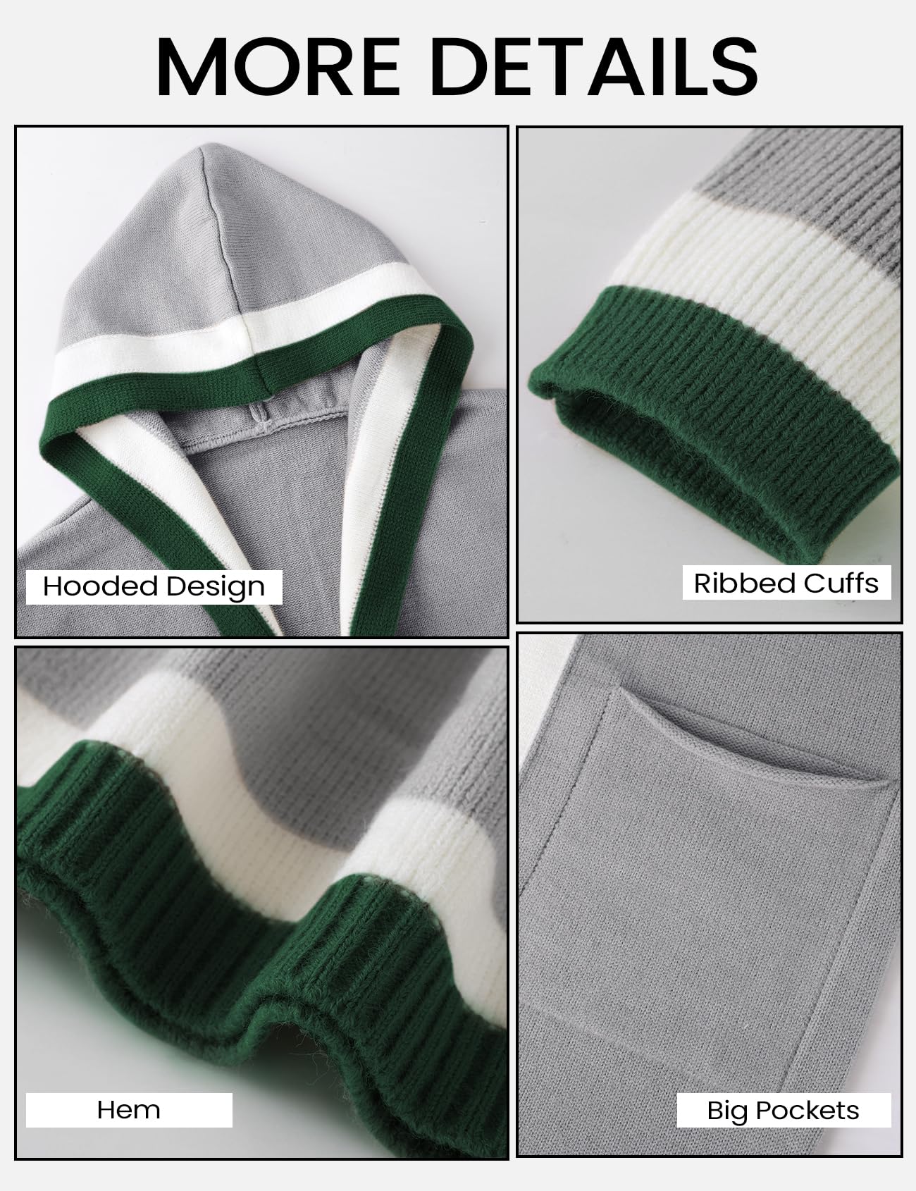 Foto 6 | Jersey Tipo Cárdigan Yimoon Color Block Con Capucha En La Parte Delantera Abierta, Gris - Venta Internacional.