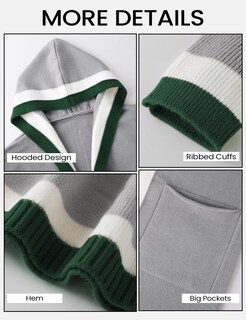 Foto 6 | Jersey Tipo Cárdigan Yimoon Color Block Con Capucha En La Parte Delantera Abierta, Gris - Venta Internacional.
