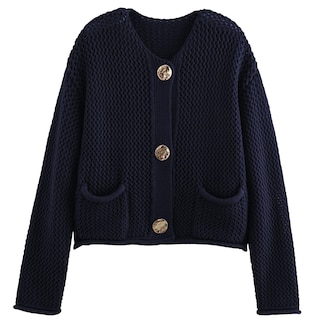 Foto 1 | Jersey Tipo Cárdigan Yimoon, De Punto Grueso, Corto, Con Botones Dorados, Azul Marino - Venta Internacional.