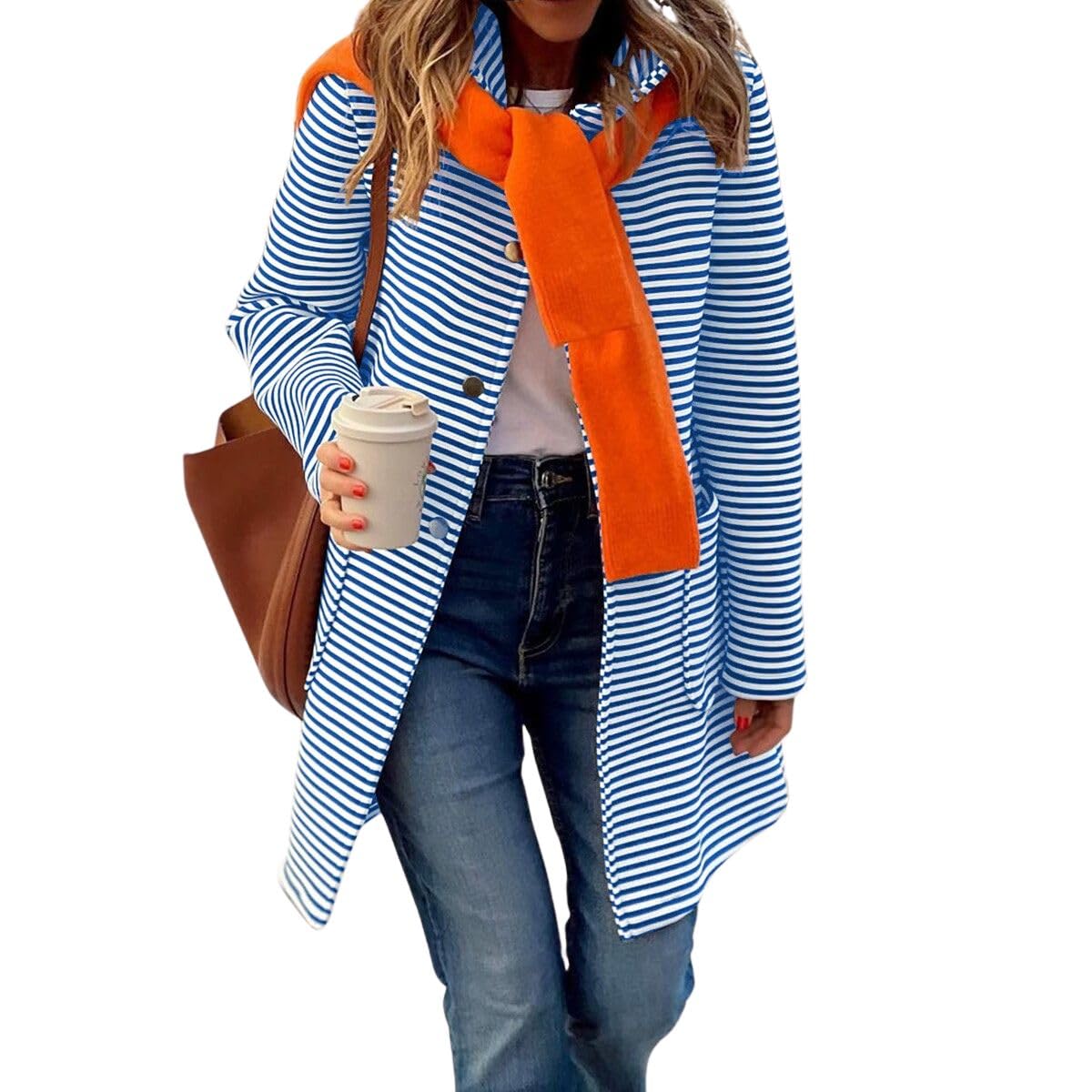 Foto 1 | Jersey Tipo Cárdigan Chouyatou Para Mujer, Color Bloque A Rayas, Azul - Venta Internacional.
