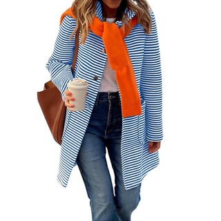 Foto 1 | Jersey Tipo Cárdigan Chouyatou Para Mujer, Color Bloque A Rayas, Azul - Venta Internacional.