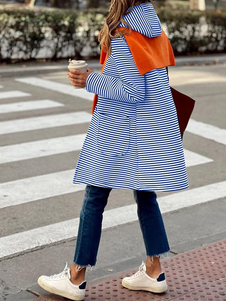 Foto 2 | Jersey Tipo Cárdigan Chouyatou Para Mujer, Color Bloque A Rayas, Azul - Venta Internacional.