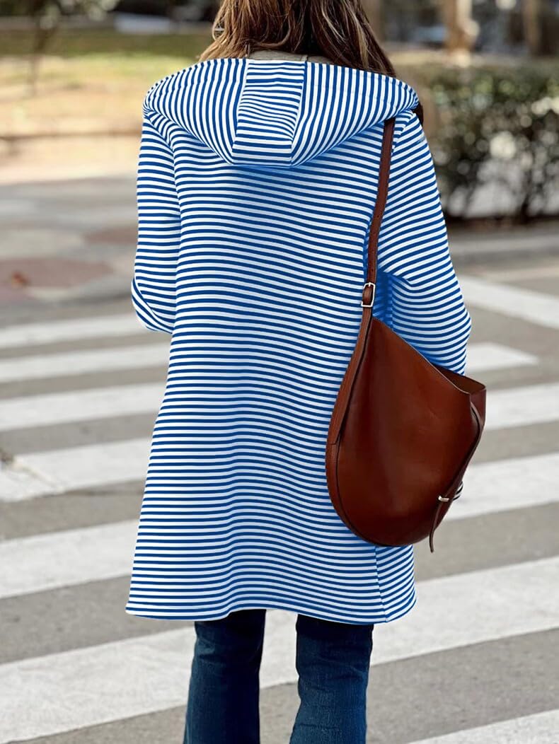 Foto 3 | Jersey Tipo Cárdigan Chouyatou Para Mujer, Color Bloque A Rayas, Azul - Venta Internacional.