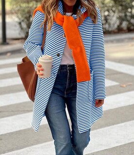 Foto 4 | Jersey Tipo Cárdigan Chouyatou Para Mujer, Color Bloque A Rayas, Azul - Venta Internacional.