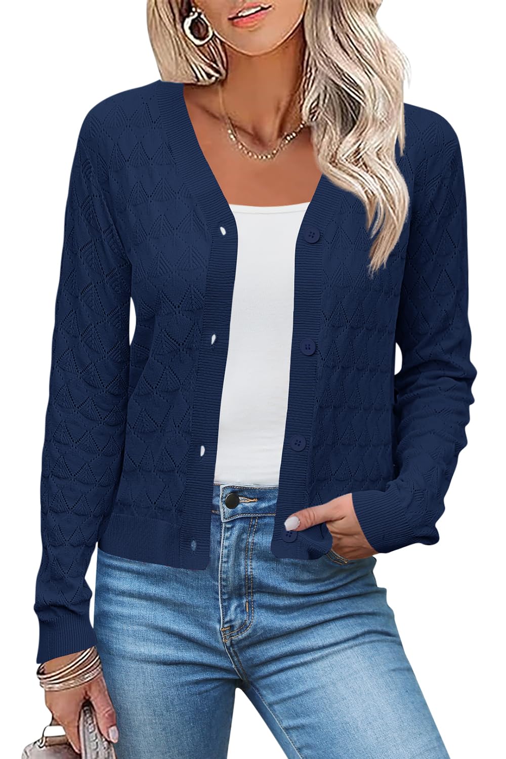Foto 1 | Jersey Tipo Cárdigan Lomon, Ligero, Cuello En V, Azul Marino, Xxl, Para Mujer - Venta Internacional.