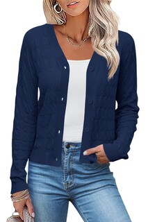 Foto 1 | Jersey Tipo Cárdigan Lomon, Ligero, Cuello En V, Azul Marino, Xxl, Para Mujer - Venta Internacional.