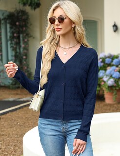 Foto 4 | Jersey Tipo Cárdigan Lomon, Ligero, Cuello En V, Azul Marino, Xxl, Para Mujer - Venta Internacional.
