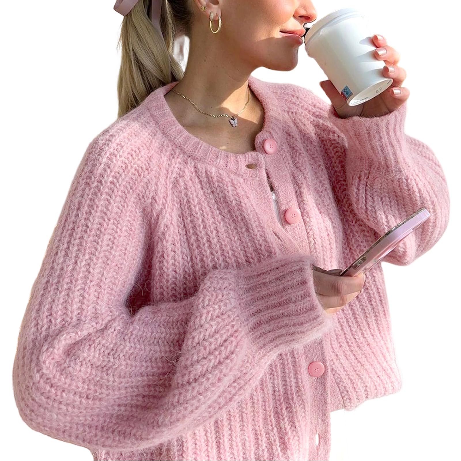 Suéter Tipo Cárdigan Yimoon Para Mujer, Punto Grueso Y2k, Otoño 2024 - Venta Internacional.