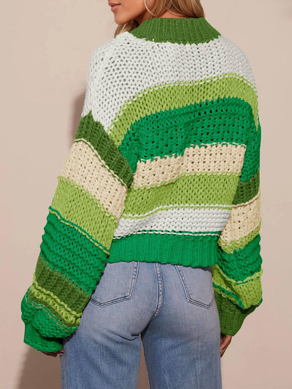 Foto 5 | Jersey Tipo Cárdigan Saodimallsu Para Mujer  A Rayas  Color Verde Bloque - Venta Internacional.