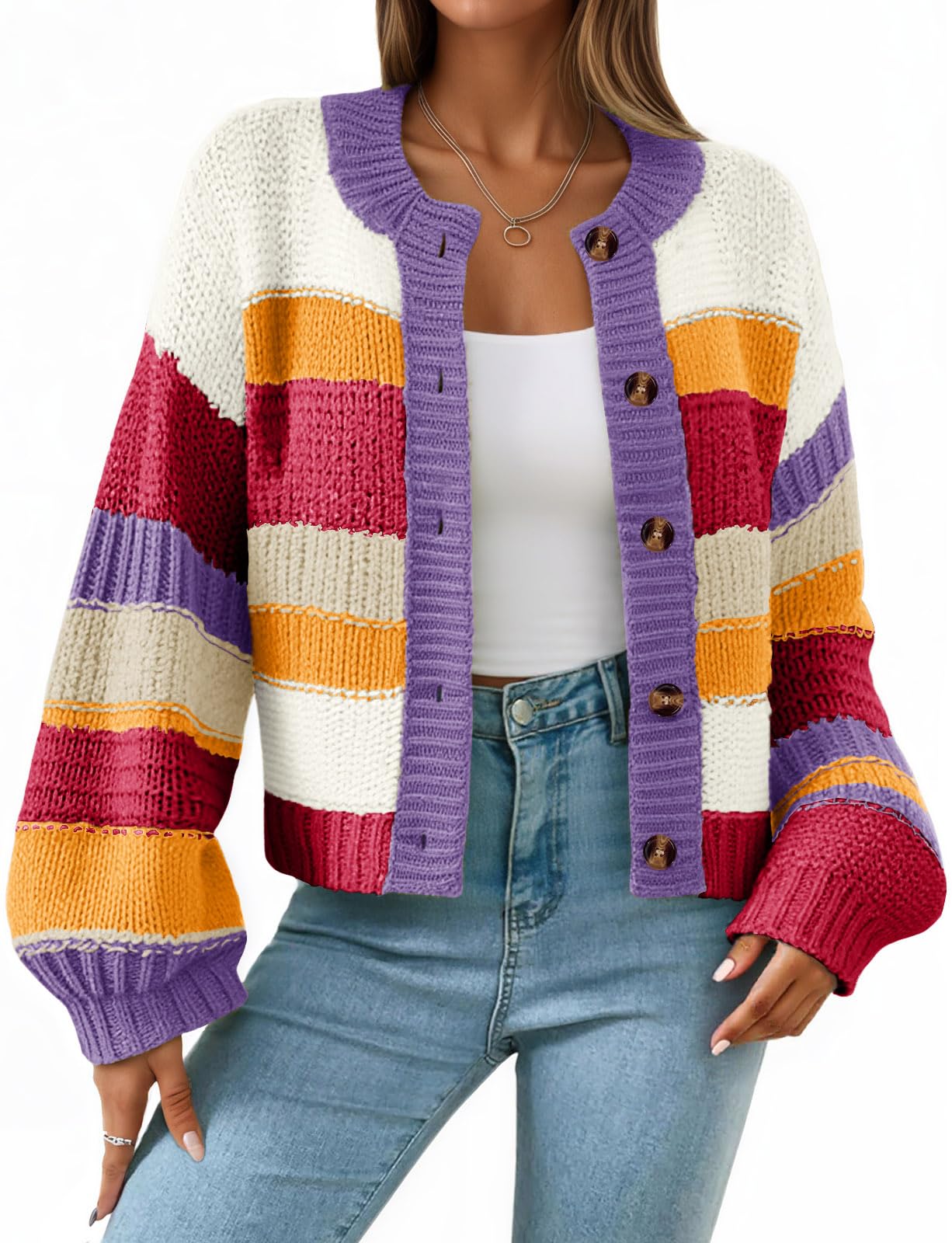 Foto 2 pulgar | Jersey Tipo Cárdigan Saodimallsu Para Mujer  A Rayas  Color Bloque - Venta Internacional.